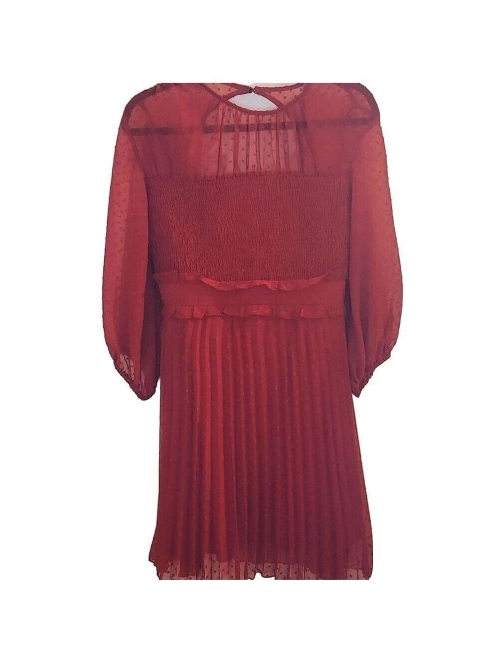 ASOS DESIGN textured pleated shirred mini dress in red Sz: 8 Playful Swiss Dot